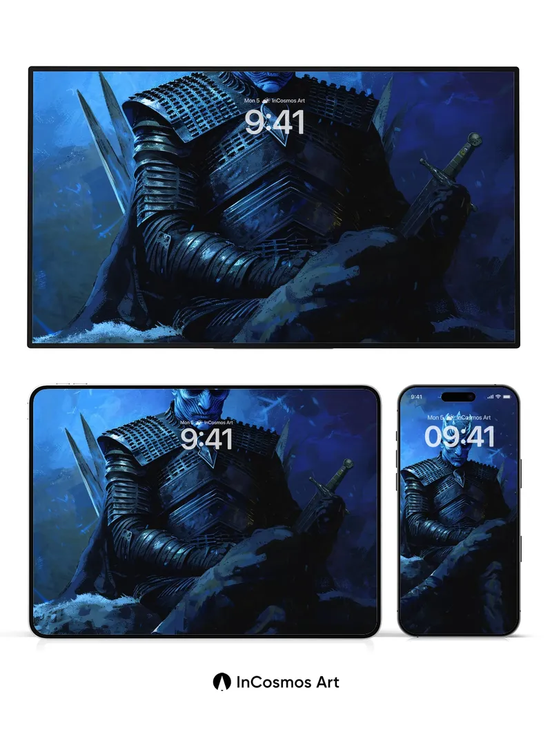 Frost-Crowned Warrior Wallpaper with Ice-Encrusted Armor