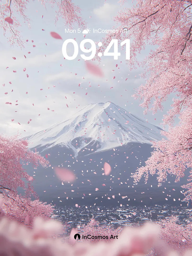 Serenity Bloom Wallpaper with Cherry Frame wallpaper for iPhone, iPad & Mac