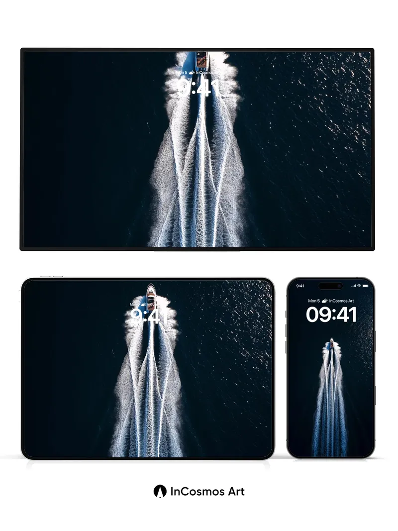 Midnight Vessel Wallpaper with Trailing Light Trails