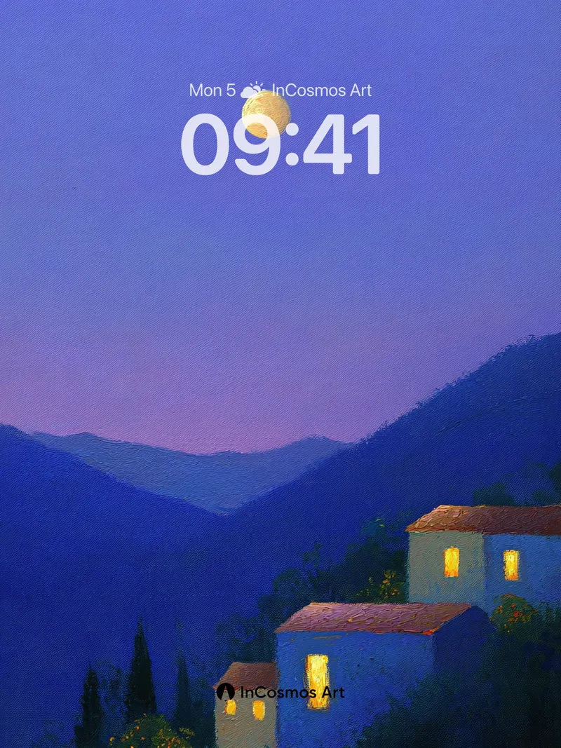 Moonlit Valley Wallpaper with Warm Windows