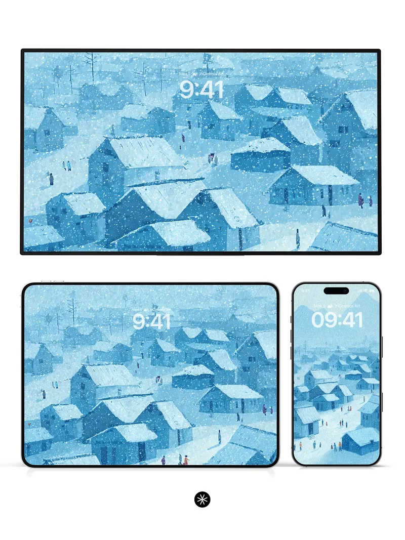 Winter Serenity Snowy Village Wallpaper