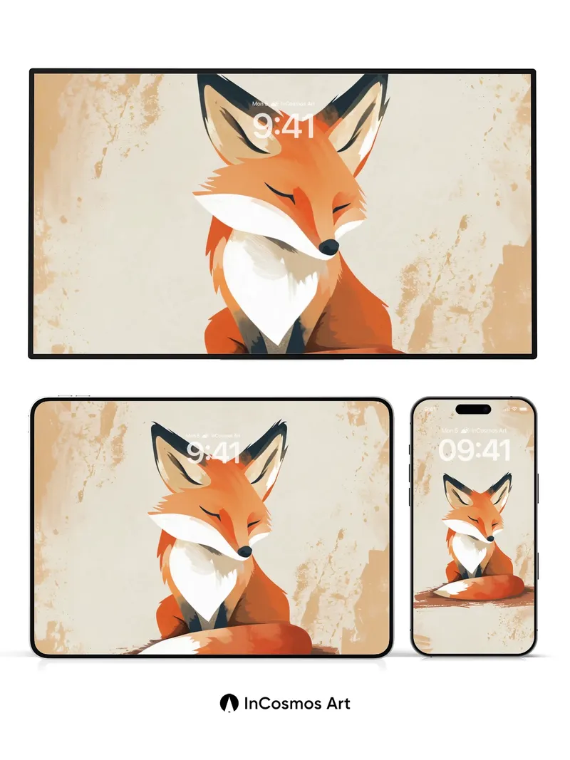 Serene Fox Wallpaper with Textured Earth Tones