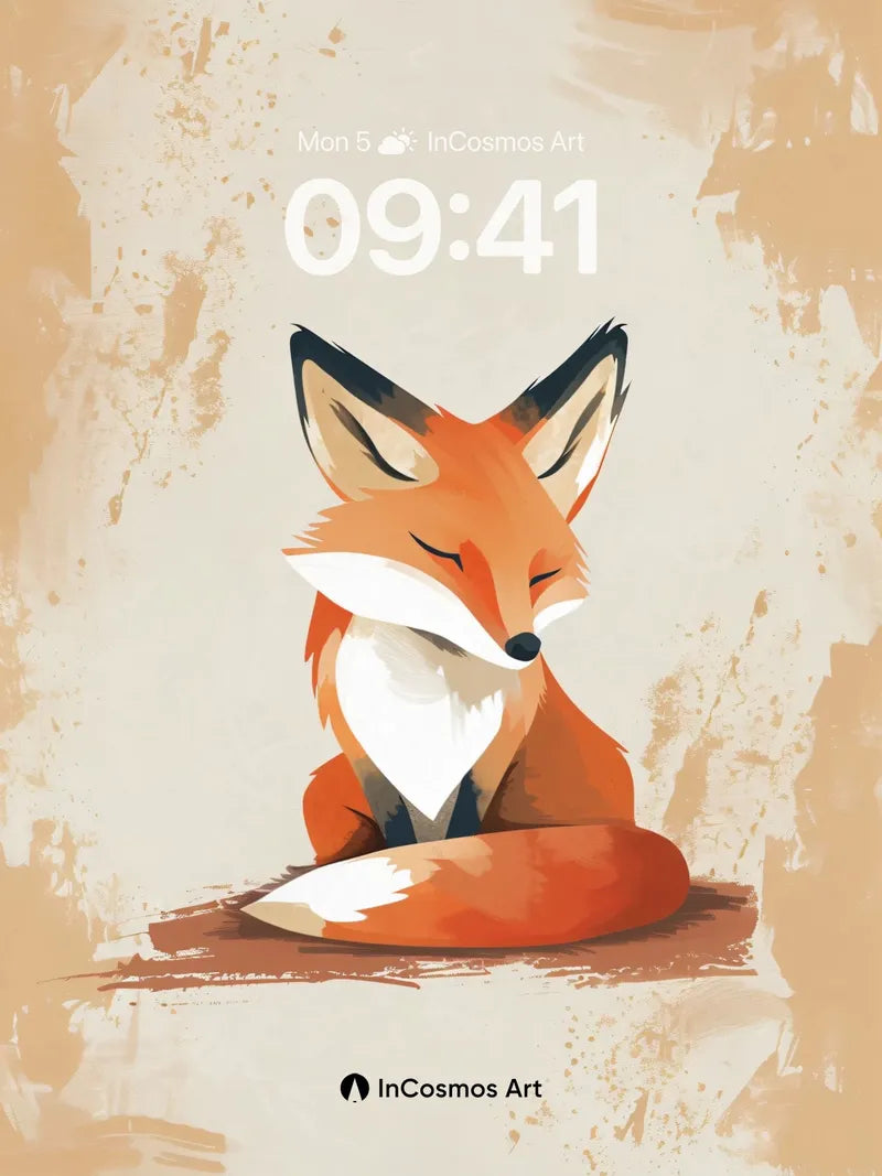 Serene Fox Wallpaper with Textured Earth Tones wallpaper for iPhone, iPad & Mac