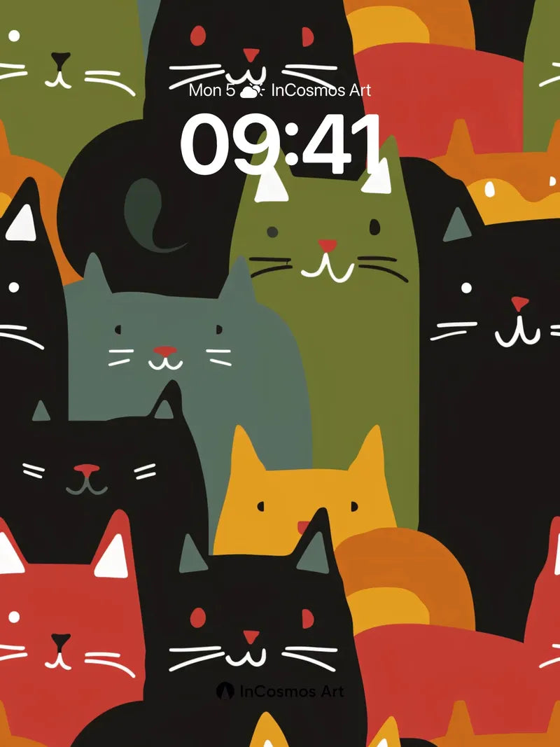 Playful Feline Pattern Wallpaper with Colorful Whiskers wallpaper for iPhone, iPad & Mac