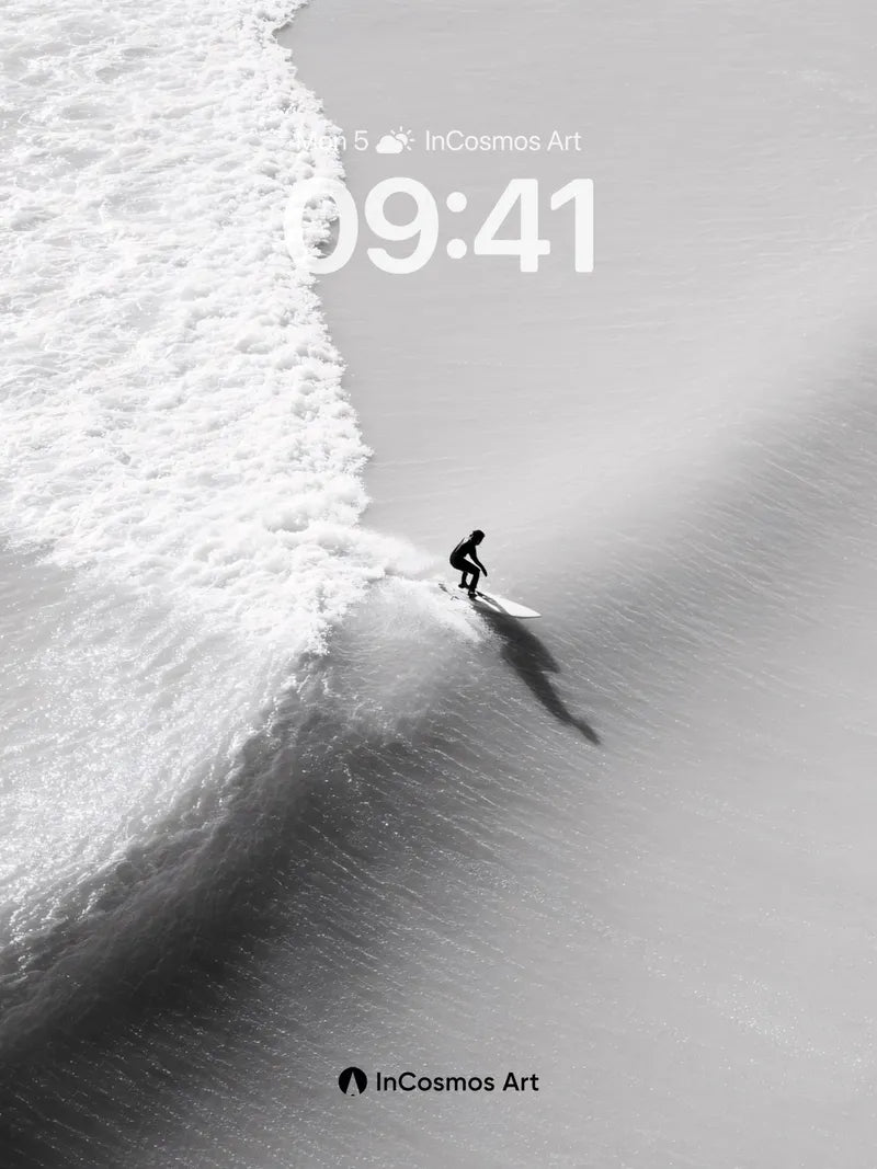 Silent Surge Wallpaper with Lone Surfer's Shadow