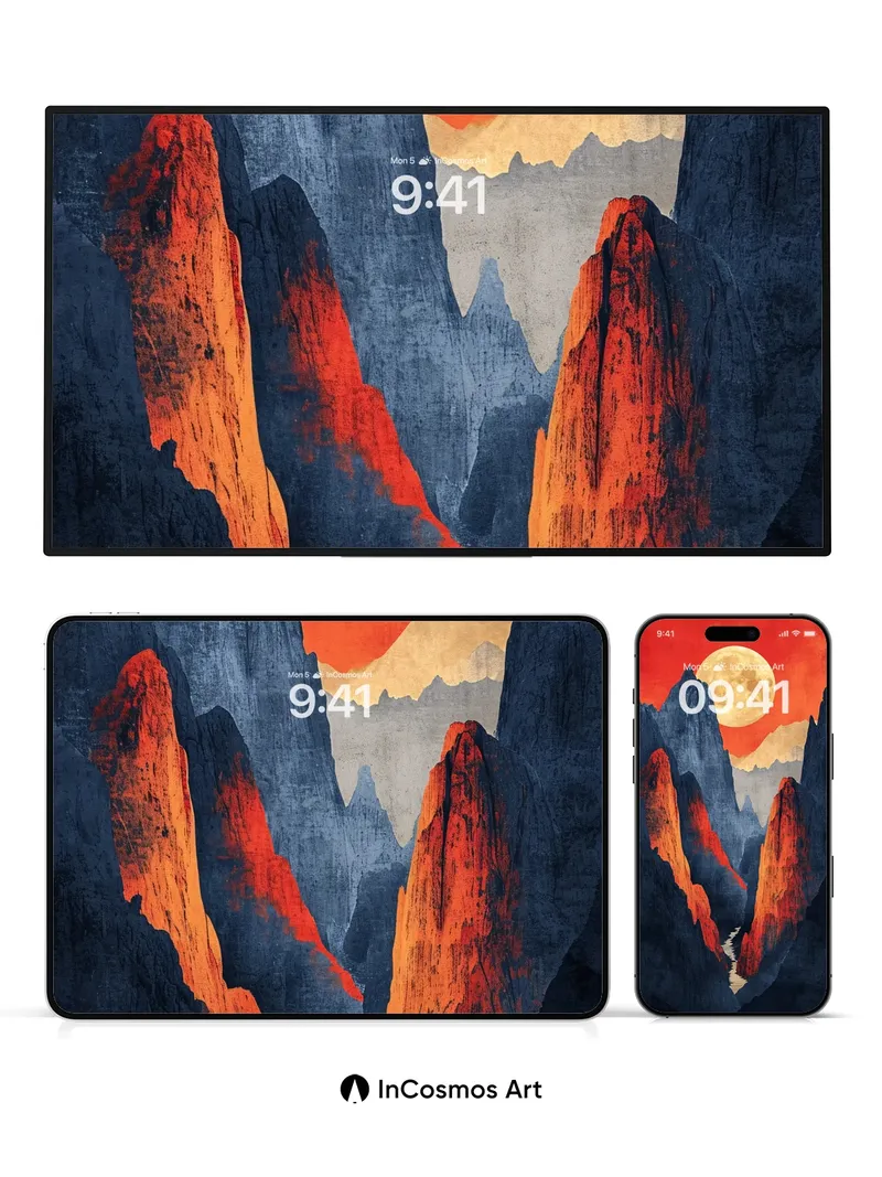 Crimson Canyon Wallpaper with Lunar Glow