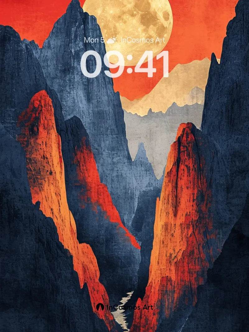 Crimson Canyon Wallpaper with Lunar Glow