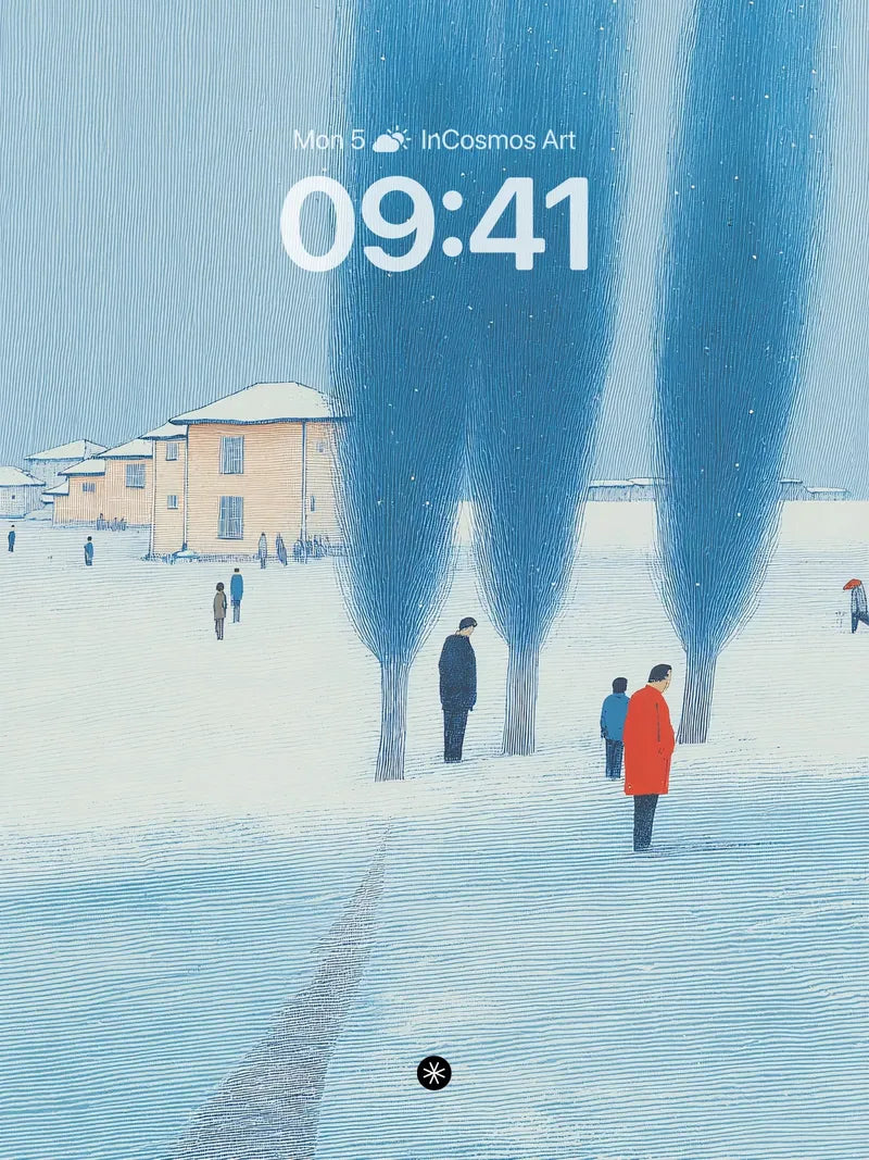 Serene Winter Solitude Wallpaper with Ethereal Blue Trees wallpaper for iPhone, iPad & Mac