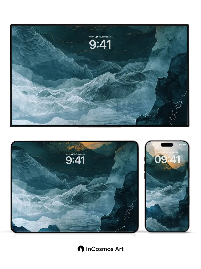 Frost-Carved Abyss Wallpaper with Golden Veins