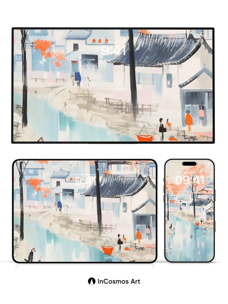 Serenity in Cherry Bloom Wallpaper with Floating Reflections