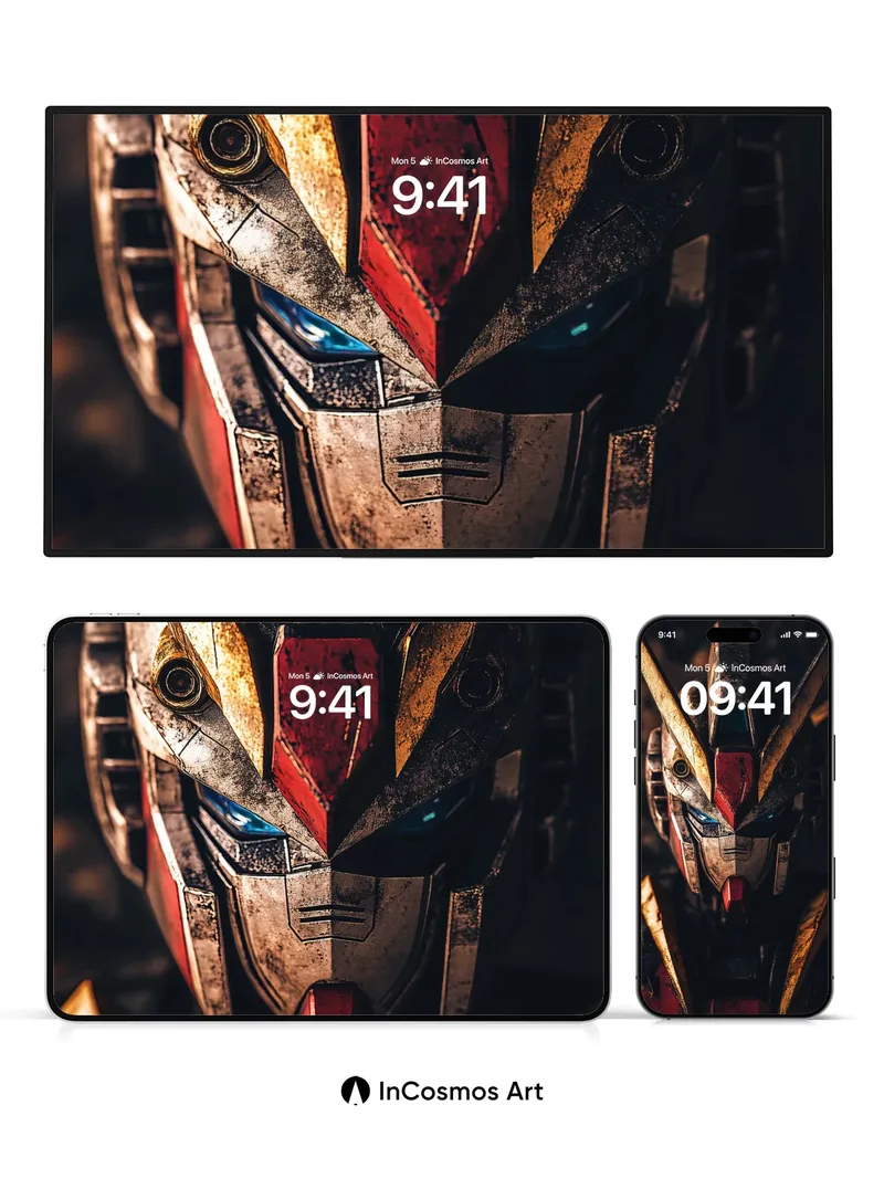 Futuristic Steel Wallpaper with Glowing Eyes