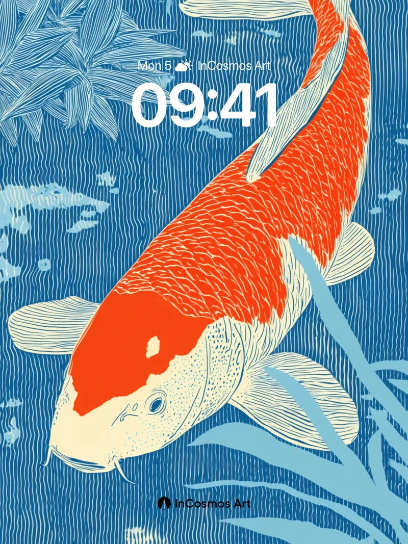 Serene Koi Wallpaper with Ink-Wave Texture wallpaper for iPhone, iPad & Mac