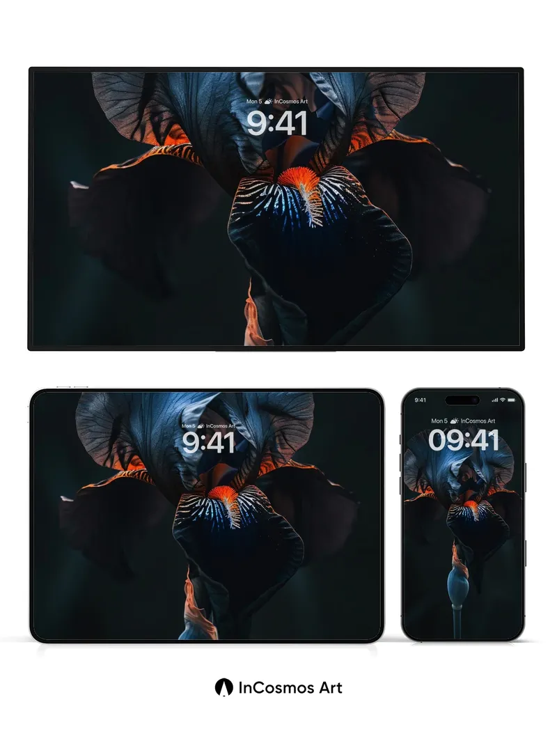 Nocturnal Iris Wallpaper with Obsidian Petals