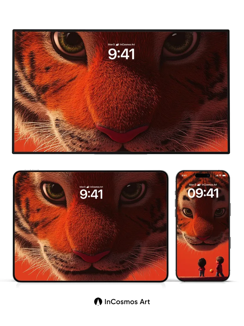 Whispering Tiger Wallpaper with Tiny Heroes