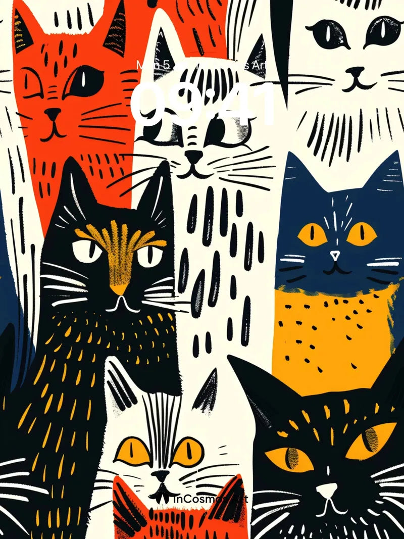 Whimsical Feline Pattern Wallpaper with Playful Gaze wallpaper for iPhone, iPad & Mac