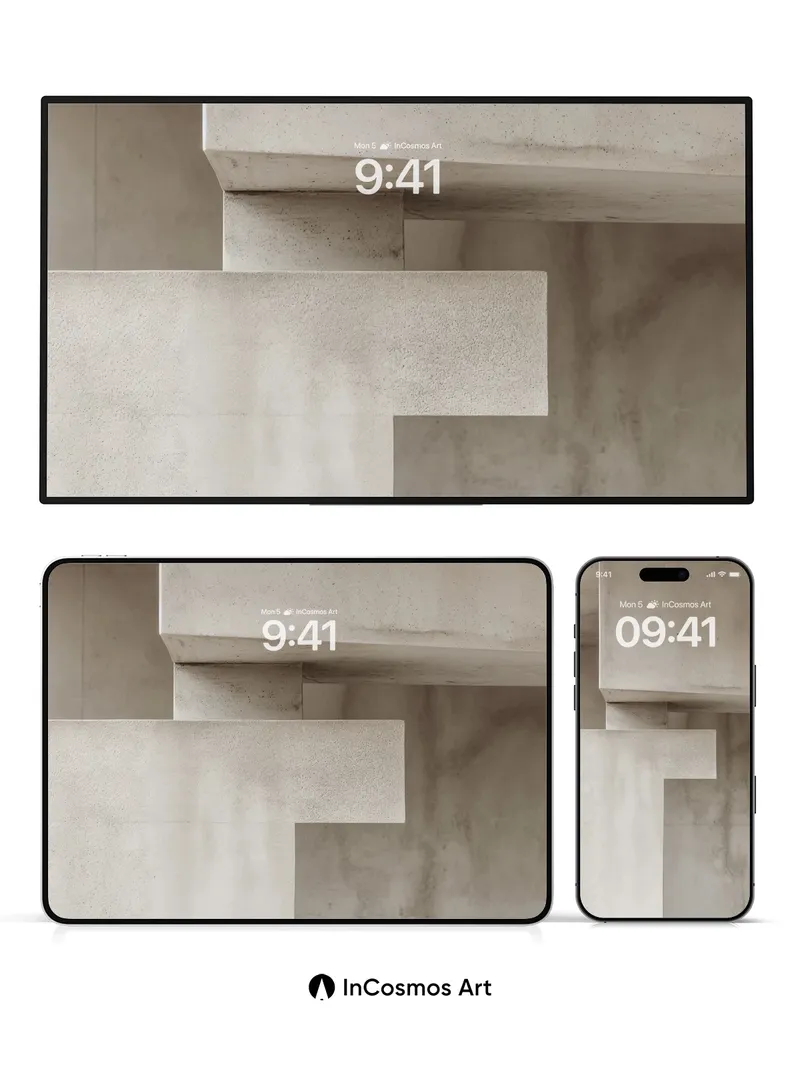 Calm Concrete Wallpaper with Floating Geometry