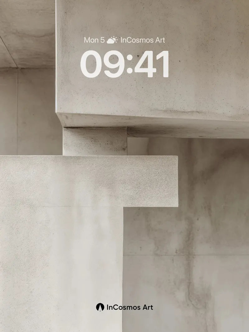 Calm Concrete Wallpaper with Floating Geometry