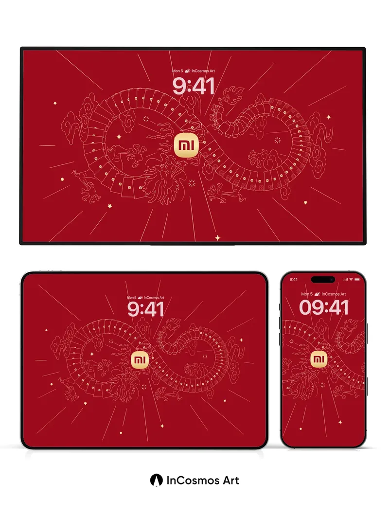 Fiery Serpent Wallpaper with Golden Emblem