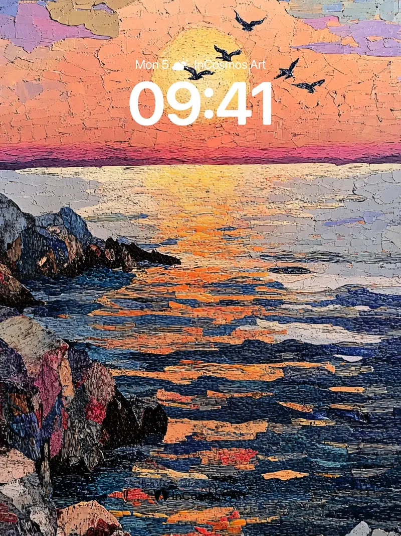 Sunset Mosaic Wallpaper with Flying Silhouettes wallpaper for iPhone, iPad & Mac