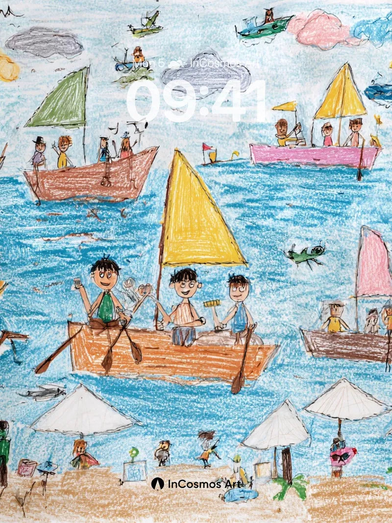 Playful Sea Canvas Wallpaper with Childlike Charm wallpaper for iPhone, iPad & Mac