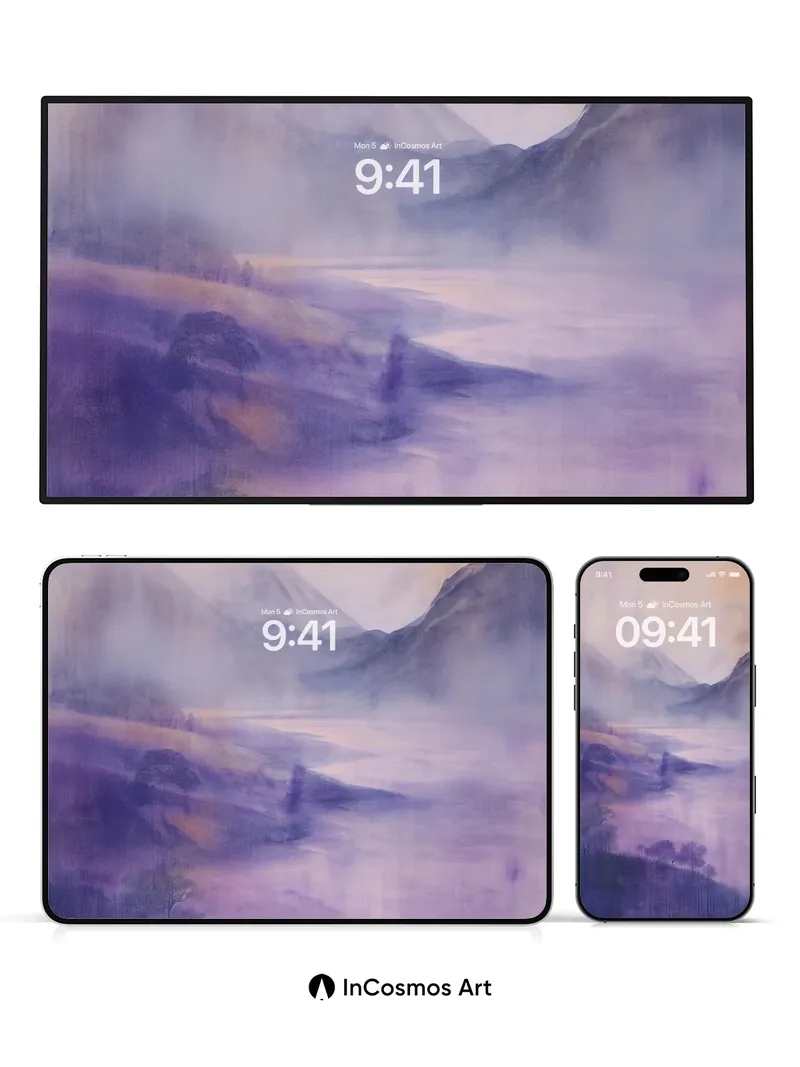 Mist-Swathed Mountain Wallpaper with Ethereal Hues