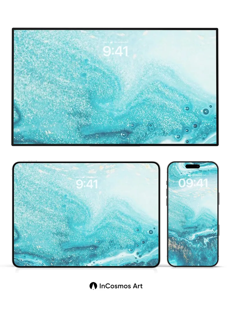 Aquamarine Drift Wallpaper with Golden Veins