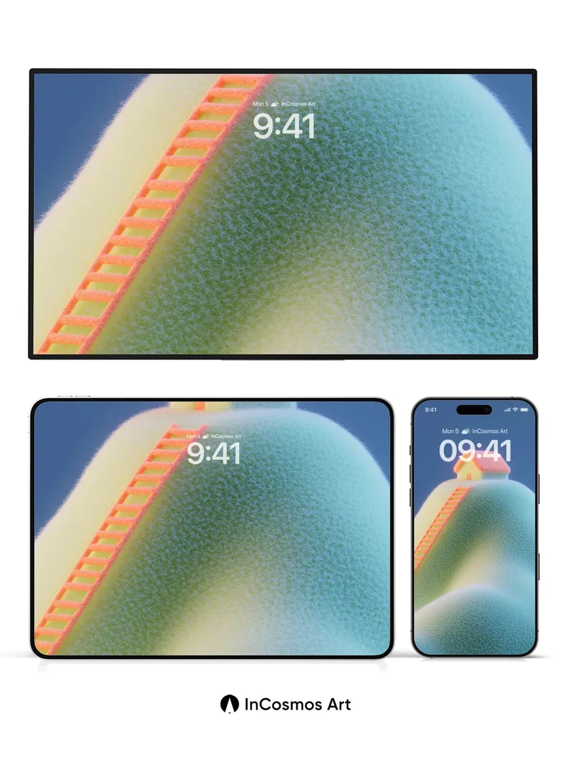 Soft Gradient Mountain Wallpaper with Ladder Path