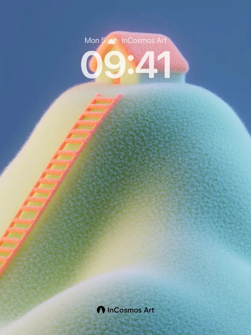 Soft Gradient Mountain Wallpaper with Ladder Path