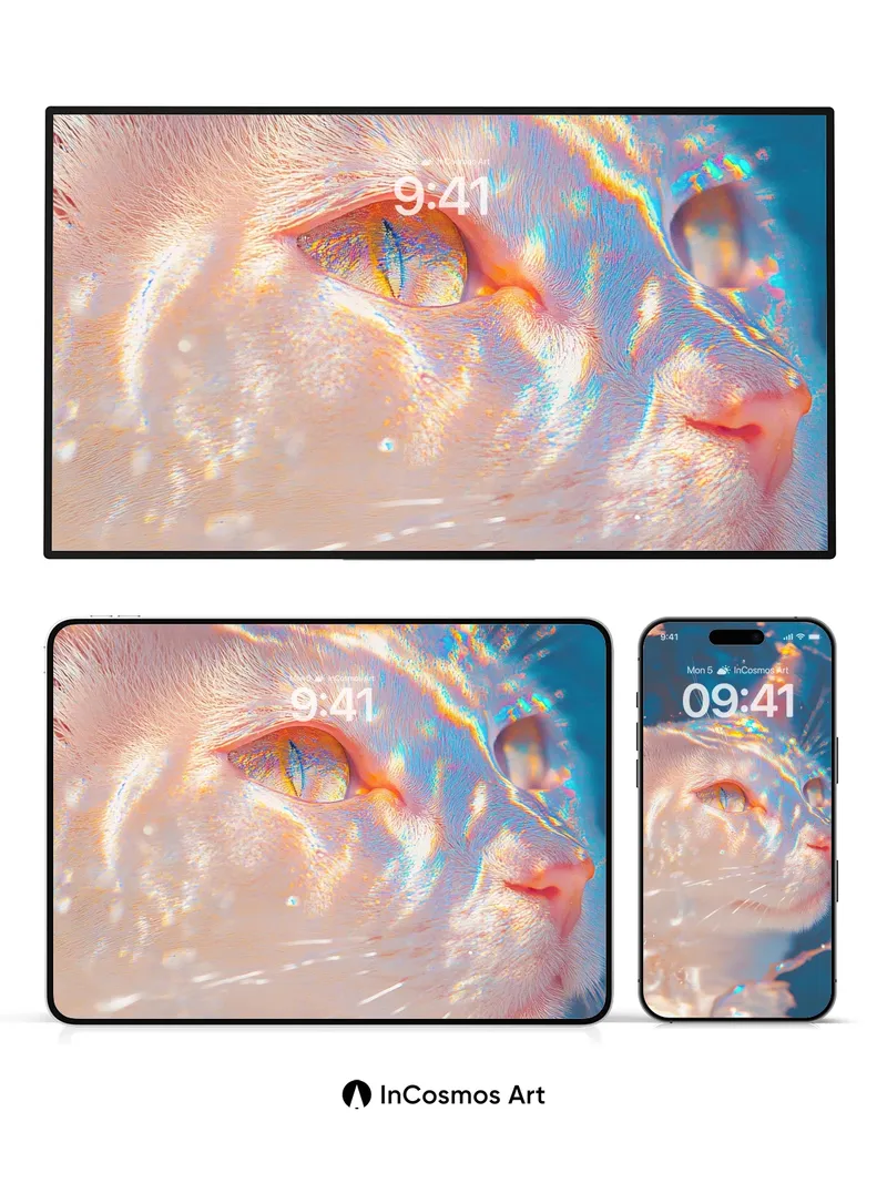 Luminous Feline Wallpaper with Iridescent Light