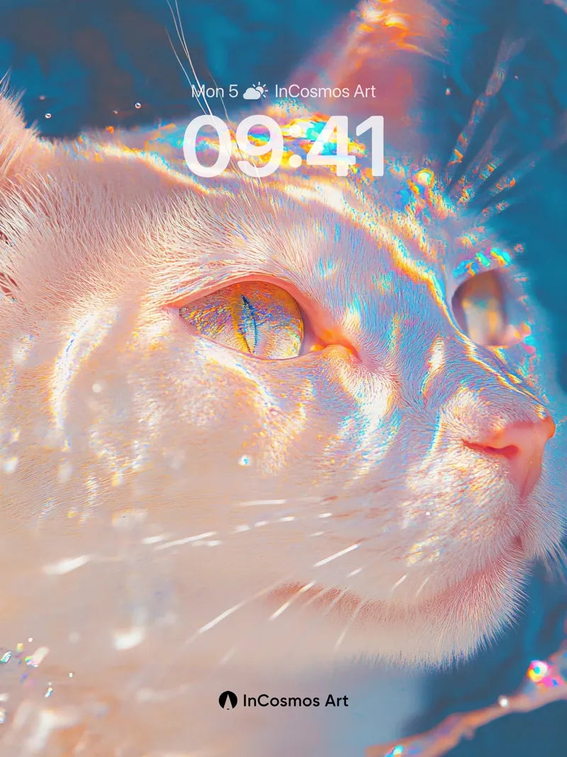 Luminous Feline Wallpaper with Iridescent Light