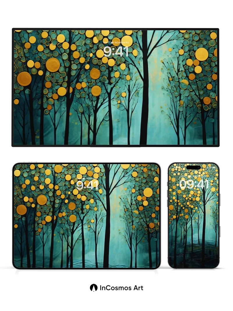 Luminous Grove Wallpaper with Golden Canopy