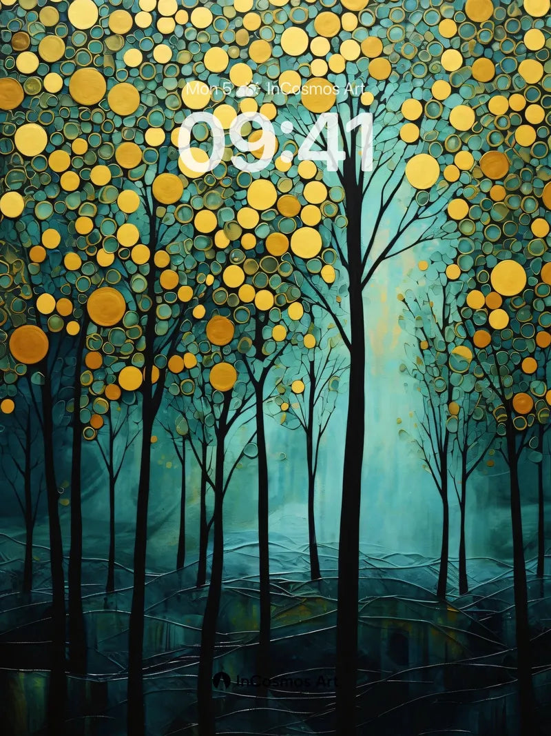 Luminous Grove Wallpaper with Golden Canopy