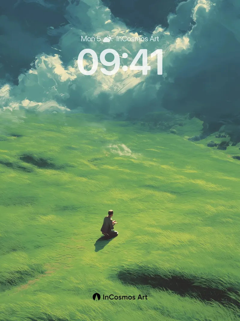 Solitary Figure in Verdant Expanse Wallpaper wallpaper for iPhone, iPad & Mac