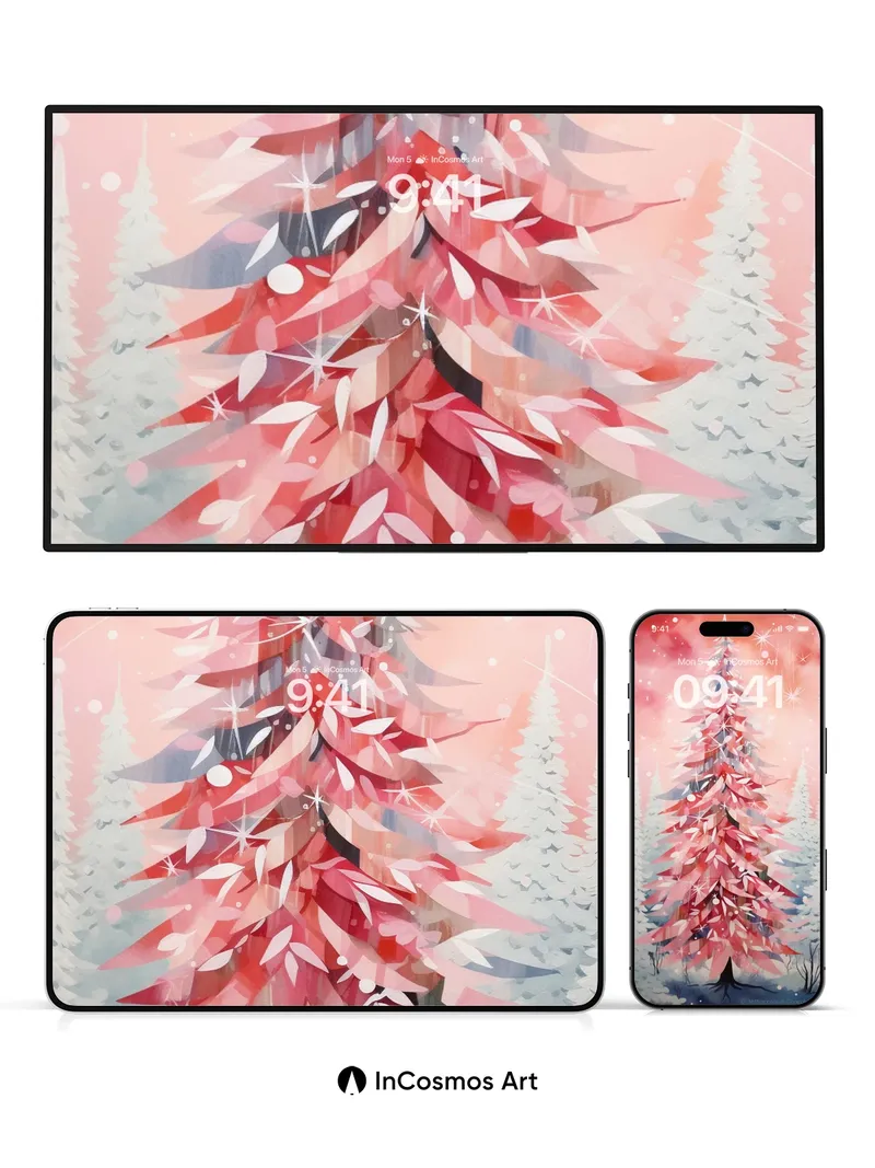 Frostfire Tree Wallpaper with Celestial Sparkle