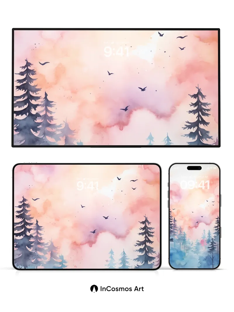 Serenity Forest Wallpaper with Floating Sky