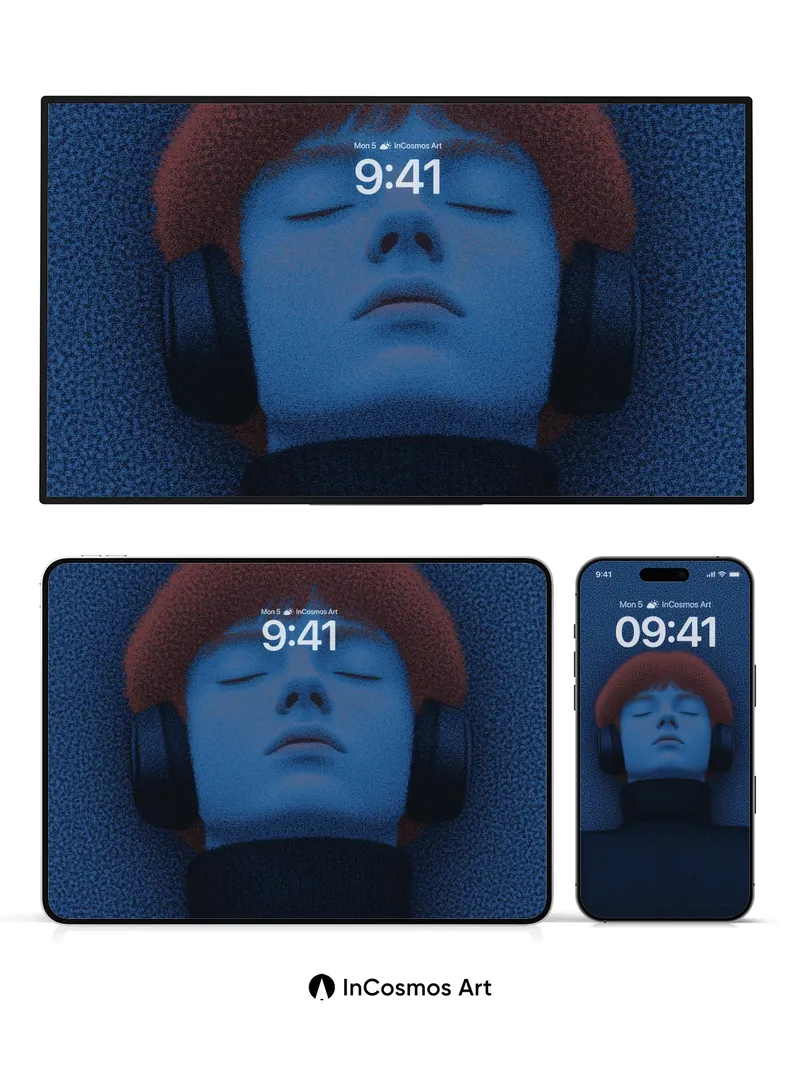 Calm Blue Hush Wallpaper with Red Hair