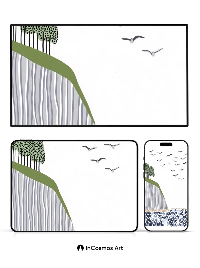 Serenity Cliff Wallpaper with Flying Flock