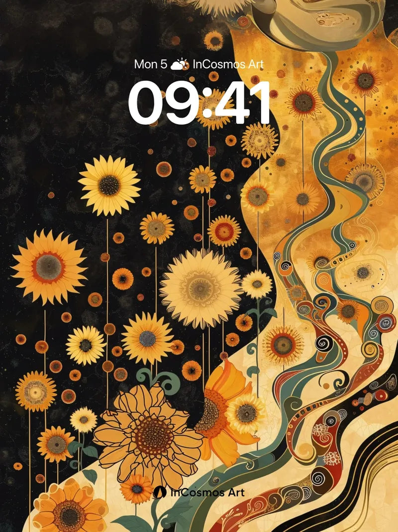 Golden Whirlpool Wallpaper with Sunflower Veins