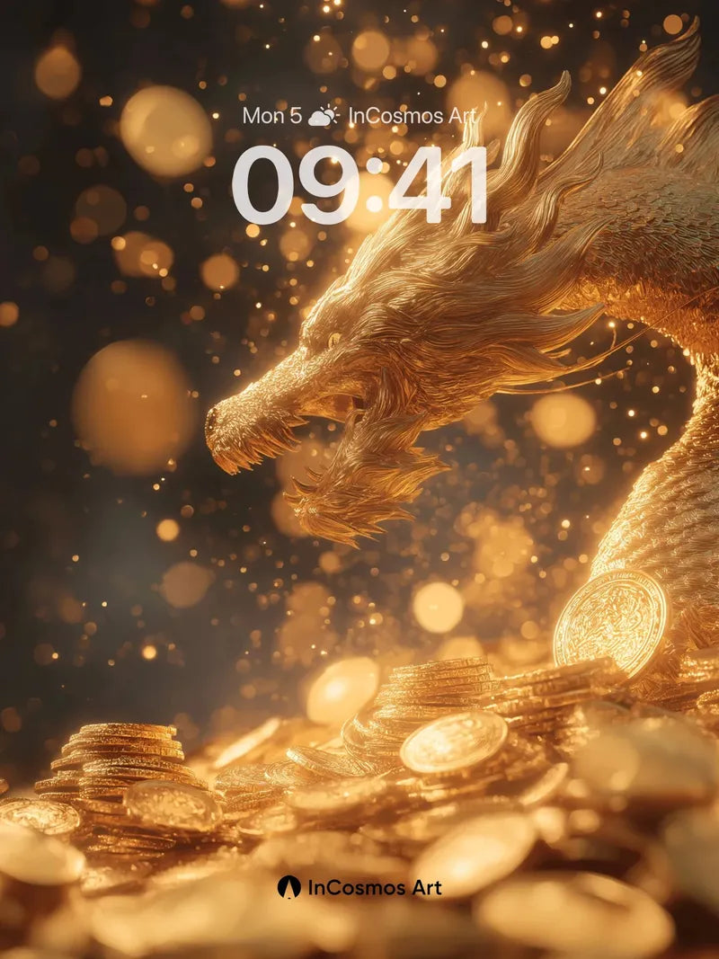 Golden Dragon Breath Wallpaper with Floating Coins