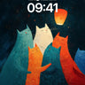 Whispering Cats Wallpaper with Hanging Lantern wallpaper for iPhone, iPad & Mac