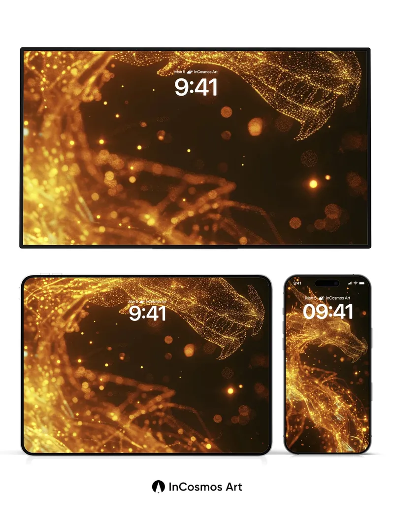 Golden Ember Dragon Wallpaper with Particle Breath