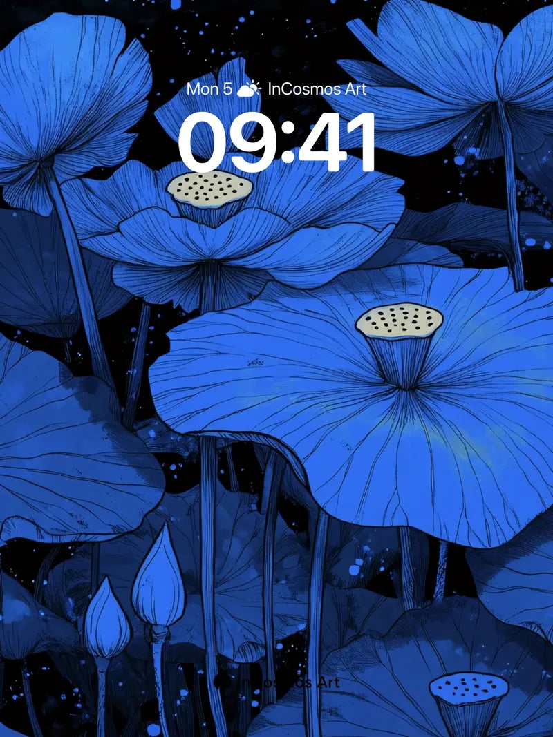 Nocturnal Lotus Wallpaper in Celestial Blue