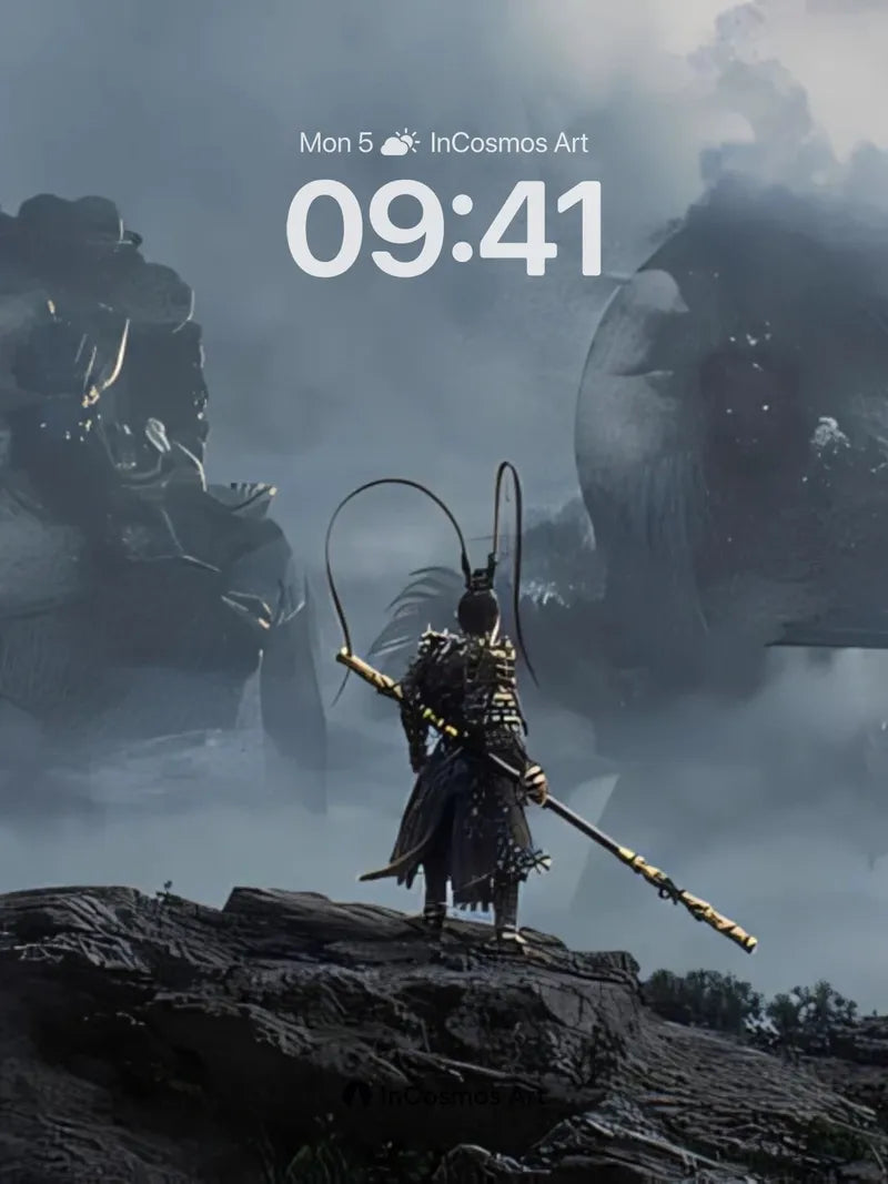 Ethereal Warrior Wallpaper with Stone Giants