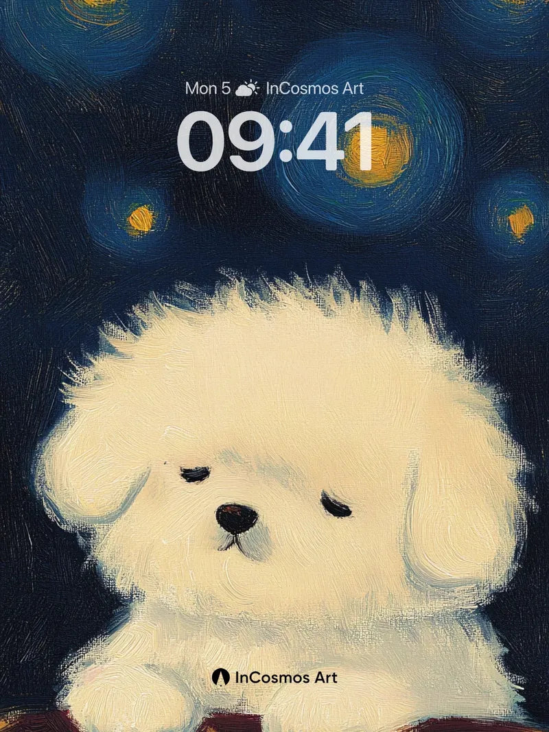 Starry Slumber Wallpaper with Fluffy Pup