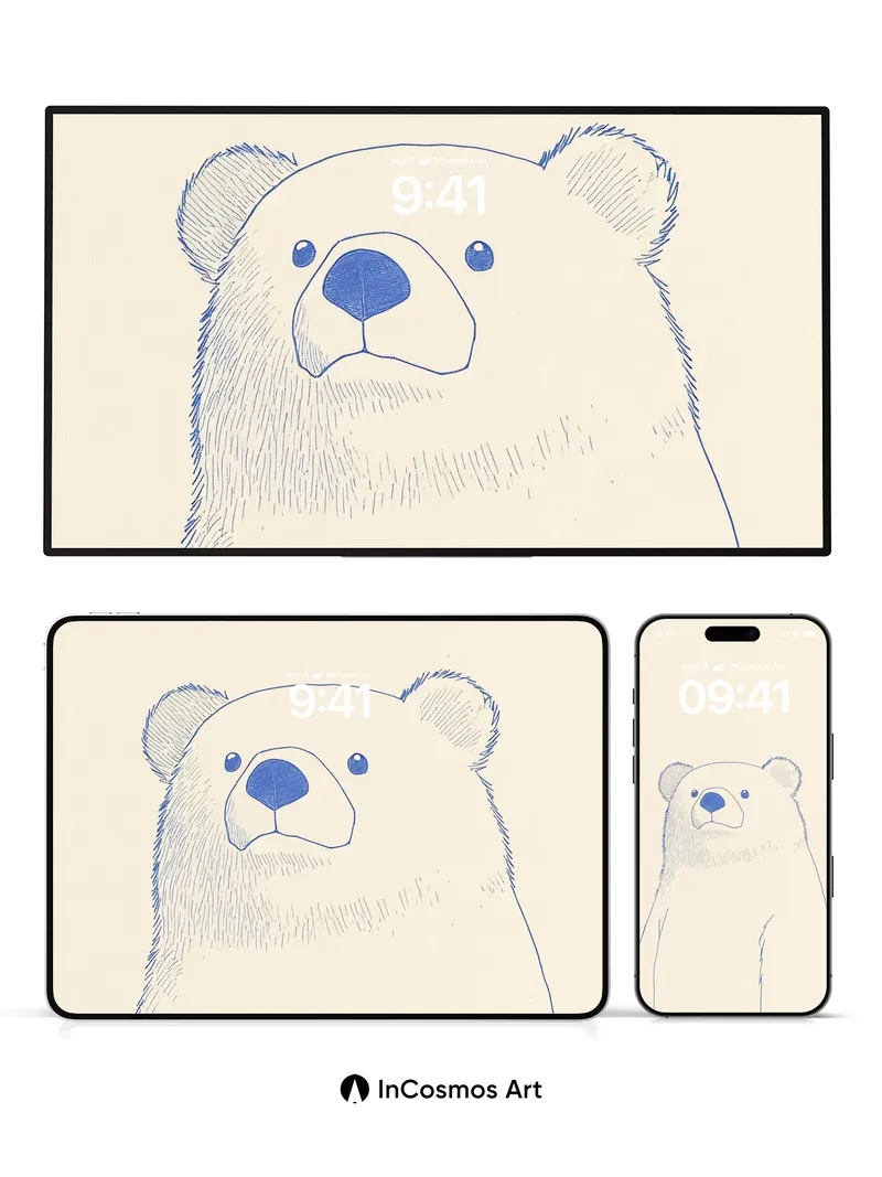 Serene Line Drawing Wallpaper with Gentle Bear Gaze