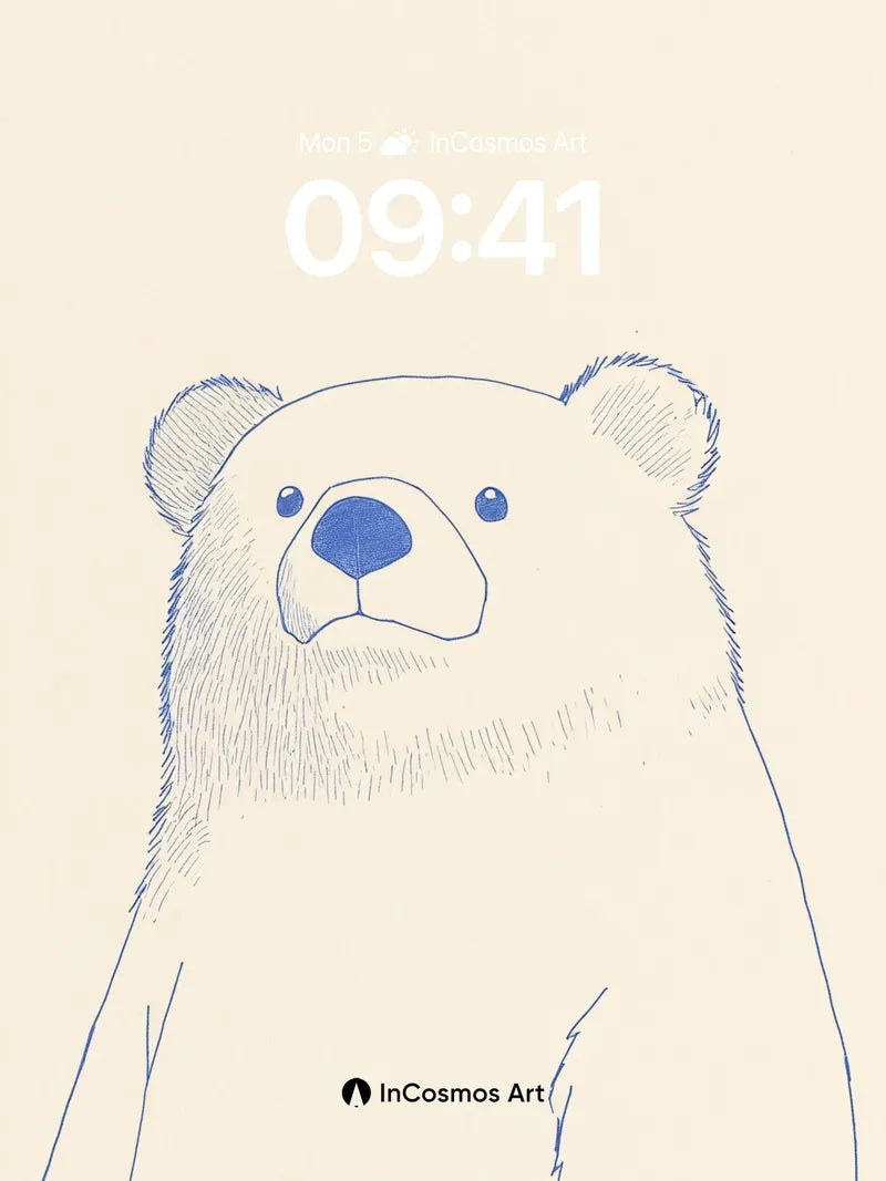 Serene Line Drawing Wallpaper with Gentle Bear Gaze