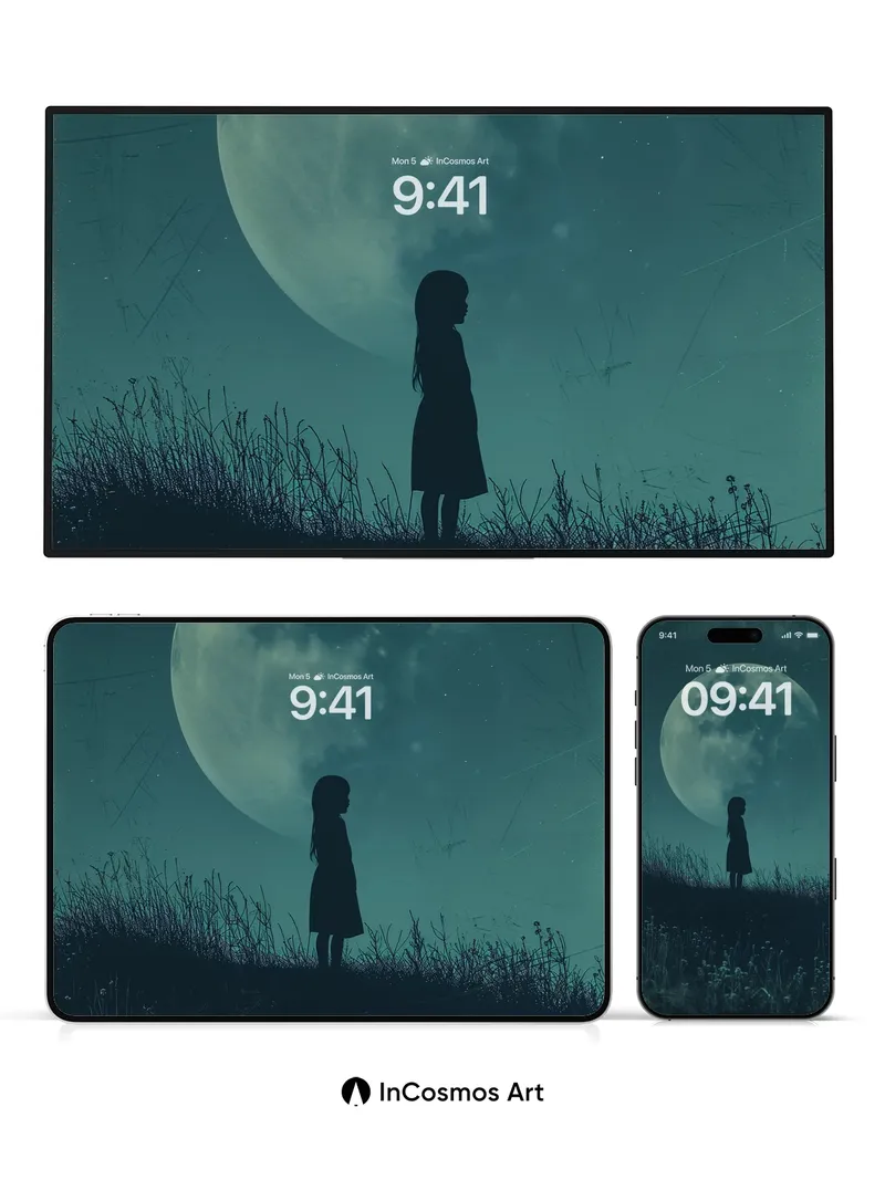 Lunar Silhouette Wallpaper with Whispering Grass