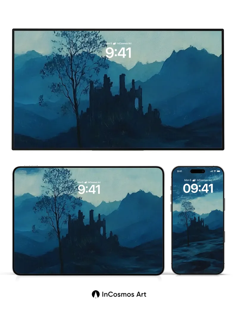 Ethereal Ruin Wallpaper with Solitary Tree