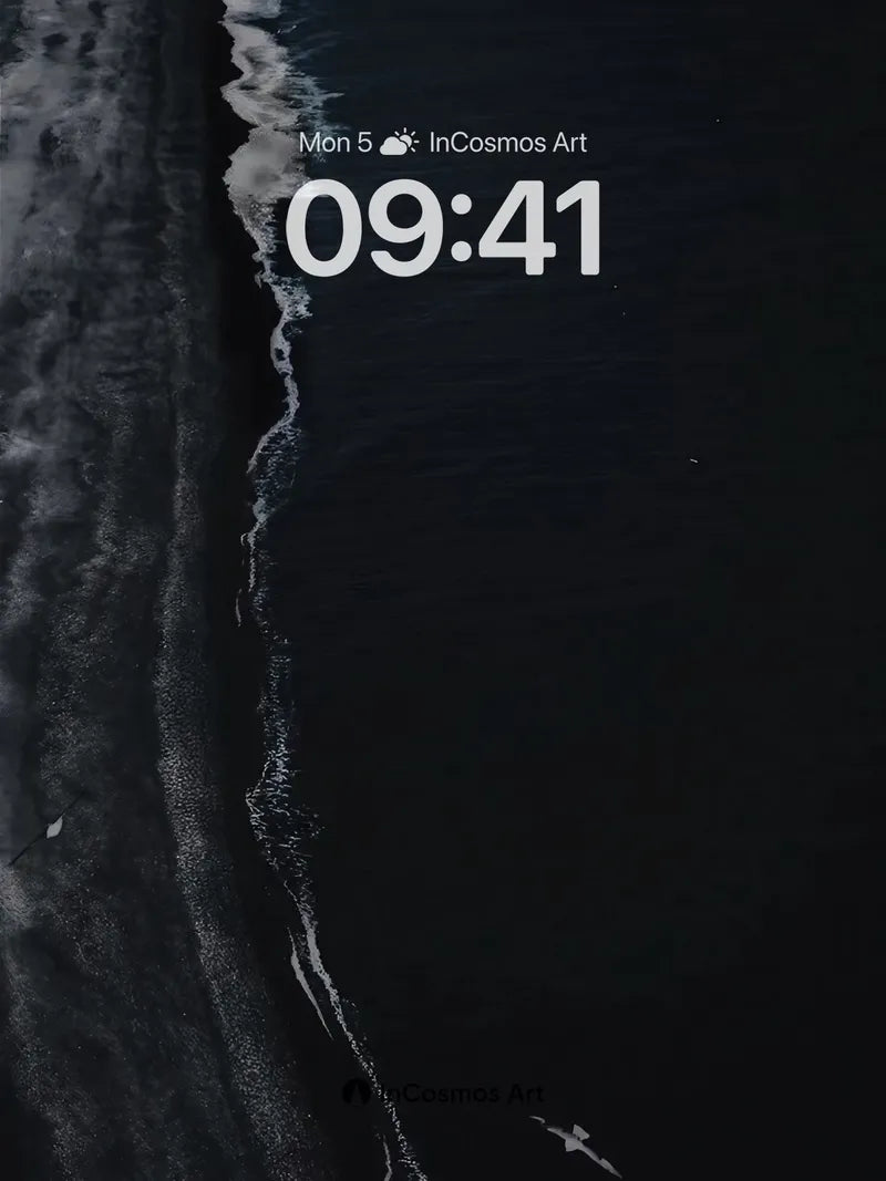 Nocturnal Shoreline Wallpaper with Seagull Silhouette