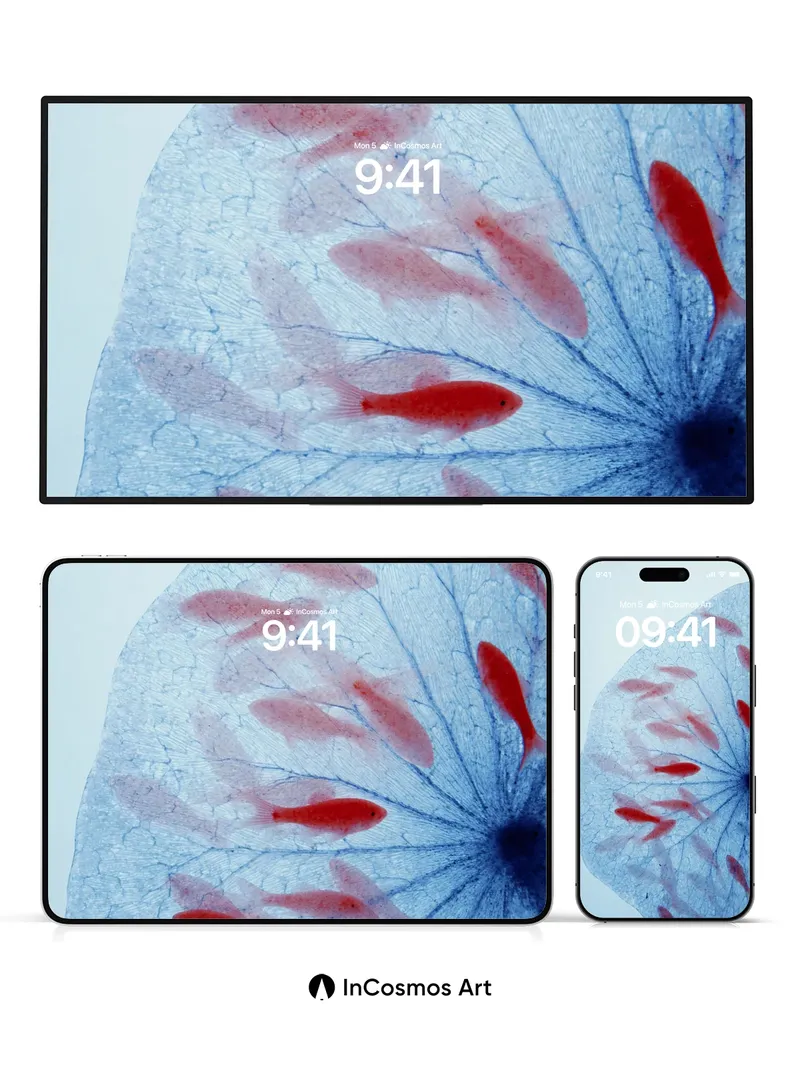 Serene Vein Wallpaper with Floating Fish